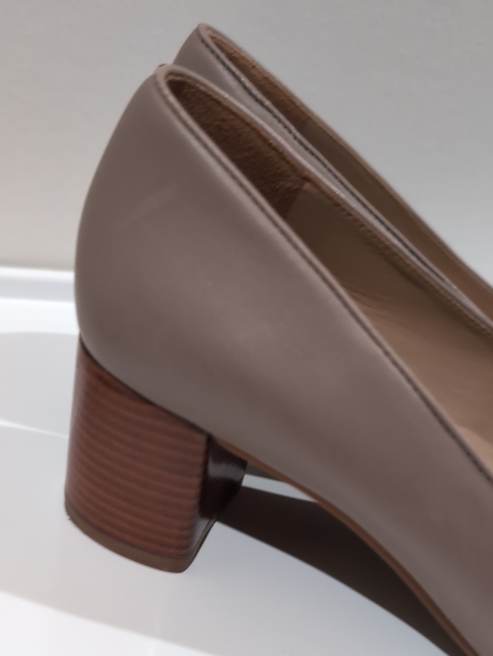 Tory Burch Taupe Block Heel Logo Pumps - Picture 2 of 5